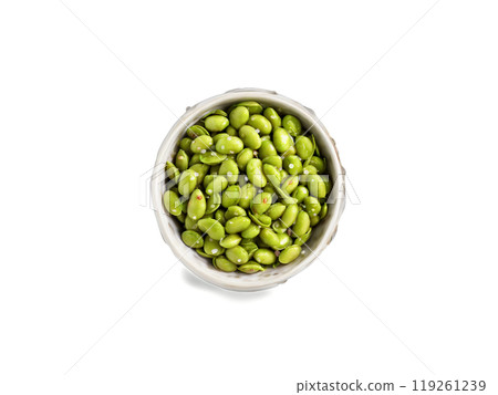 Steamed Edamame Plump steamed edamame sprinkled with sea salt and served with a side of 119261239