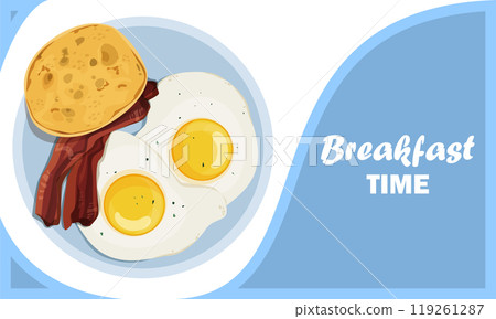 Eggs and bacon web banner. Vector illustration Eggs and bacon web banner. Vector illustration 119261287