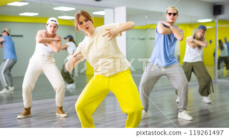 Teen girl dancing modern dances in dance studio 119261497