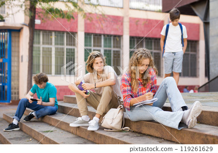 Portrait of offended girl after quarrel with friends Portrait of offended girl after quarrel with friends 119261629
