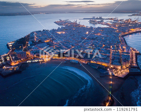 View of illuminated Cadiz town View of illuminated Cadiz town 119261791