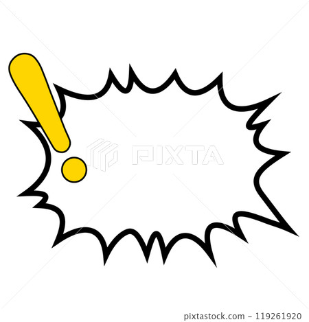 A solid yellow explosion-type speech bubble with an exclamation mark on the right side of the mouth 119261920
