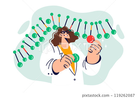 Woman geneticist modifies DNA chain and human genome to cure genetic diseases passed on from parents 119262087
