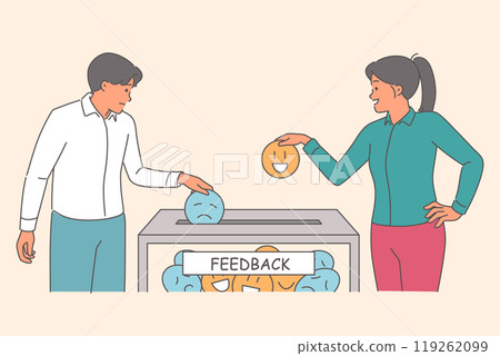 Feedback from business people who used services and gave ratings by throwing emojis into voting box Feedback from business people who used services and gave ratings by throwing emojis into voting box 119262099