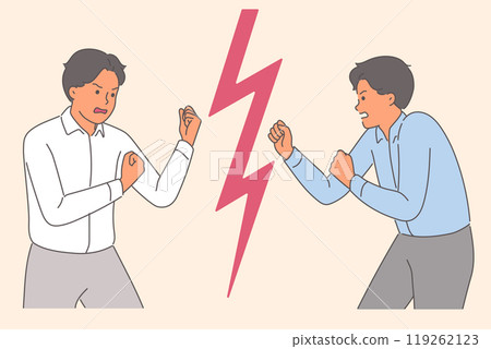 Conflict of business people fighting for right to get new position or salary increase Conflict of business people fighting for right to get new position or salary increase 119262123
