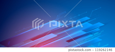 Abstract technological illustration with neon lights on a dark blue gradient background. This vector was hand drawn. Abstract technological illustration with neon lights on a dark blue gradient background. This vector was hand drawn. 119262146