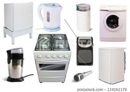 Set of domestic appliances isolated on white background 119262176