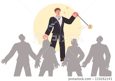 Man salesman hypnotizes public to capture minds of buyers and convince them to make bad deal 119262241