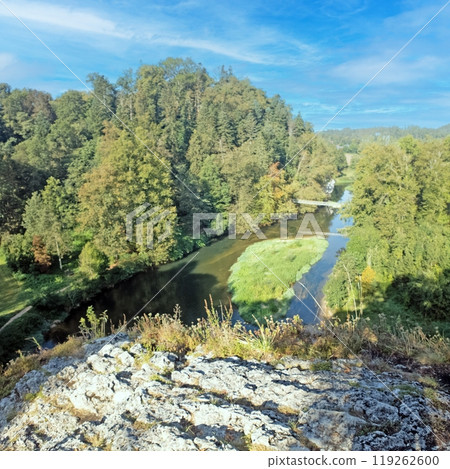 View of the Danube from the Amalienfelsen viewpoint near Sigmaringen during the day 119262600