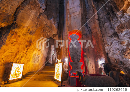 beautiful limestone cave with a Buddhist temple inside in Marble Mountains in Da Nang in Vietnam in Asia 119262636