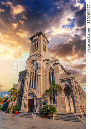 Facade of Nha Trang Cathedral or Stone Church or Christ the King Cathedral in Vietnam in summer 119262777