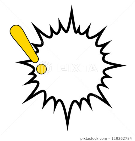 A glowing explosion-type speech bubble with a solid yellow exclamation mark on the left 119262784