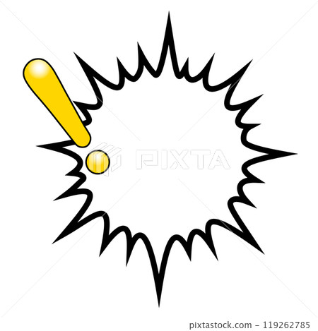 A glowing explosion-type speech bubble with a shiny yellow exclamation mark on the left A glowing explosion-type speech bubble with a shiny yellow exclamation mark on the left 119262785