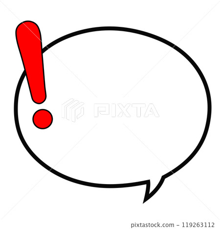 A solid red exclamation mark on the left side and an oval-shaped bottom speech bubble A solid red exclamation mark on the left side and an oval-shaped bottom speech bubble 119263112