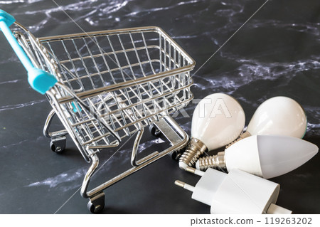 Set of Light bulbs, energy saving lamp. The concept of saving energy. 119263202