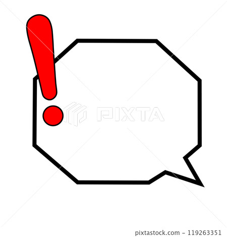 A hexagonal speech bubble with a solid red exclamation mark on the right A hexagonal speech bubble with a solid red exclamation mark on the right 119263351