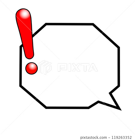 A hexagonal speech bubble with a shiny red exclamation mark on the right A hexagonal speech bubble with a shiny red exclamation mark on the right 119263352