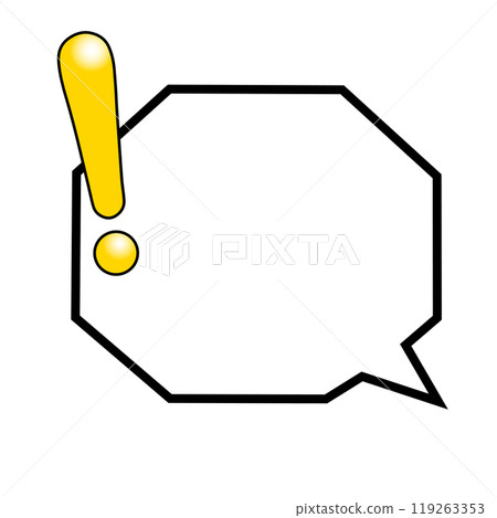 A hexagonal speech bubble with a shiny yellow exclamation mark on the right A hexagonal speech bubble with a shiny yellow exclamation mark on the right 119263353
