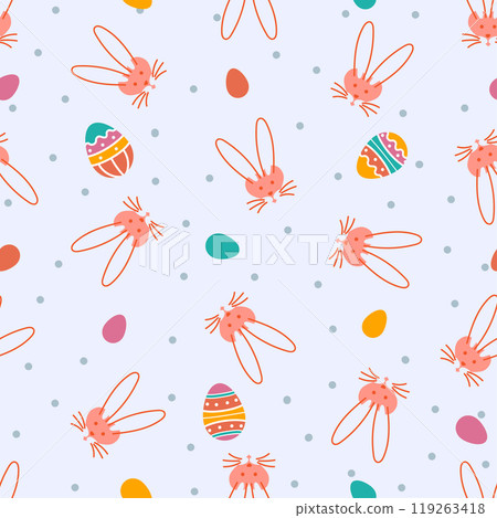 Easter bunny and hearts, polka dot seamless pattern. Vector Easter bunny and hearts, polka dot seamless pattern. Vector 119263418