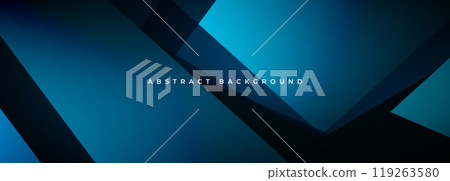 Blue modern abstract wide banner with geometric shapes. Dark blue abstract background. Blue modern abstract wide banner with geometric shapes. Dark blue abstract background. 119263580
