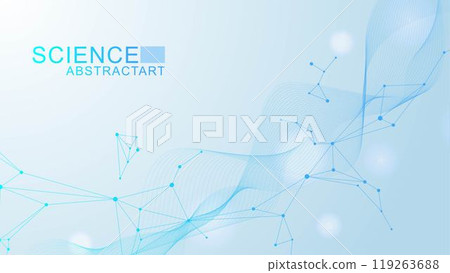 Modern abstract molecules structure for science or medical background. DNA helix or atom visualization. Molecular wave flow abstract background. Vector illustration 119263688