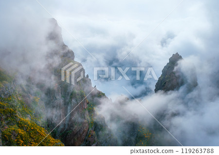 A mountain covered in fog and clouds. Madeira island, Portugal 119263788