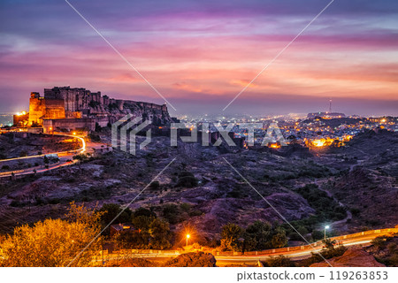 Mehrangarh fort in twilight. Jodhpur, India 119263853