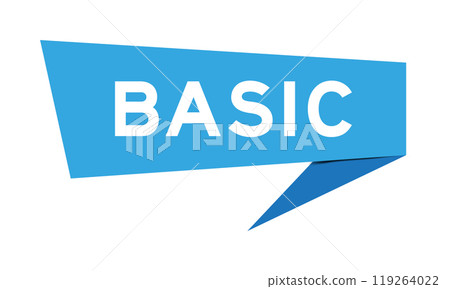 Blue color speech banner with word basic on white background 119264022