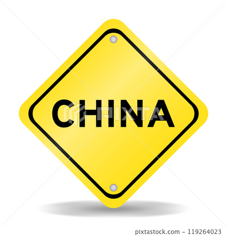 Yellow color transportation sign with word china on white background 119264023