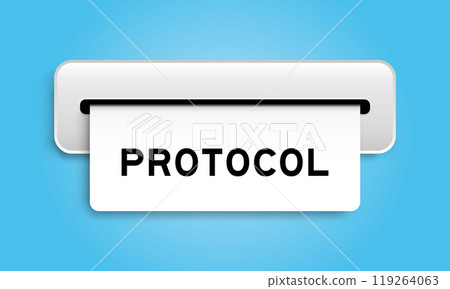 White coupon banner with word protocol from machine on blue color background White coupon banner with word protocol from machine on blue color background 119264063