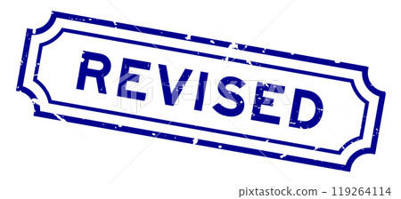 Grunge blue revised word rubber seal stamp on white background Grunge blue revised word rubber seal stamp on white background 119264114