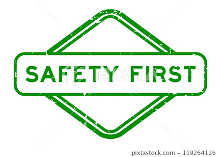 Grunge green safety first word rubber seal stamp on white background 119264126