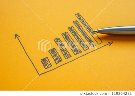 Growing graph drawn with a pen. Progress in business performance and the potential for future growth. Growing graph drawn with a pen. Progress in business performance and the potential for future growth. 119264281