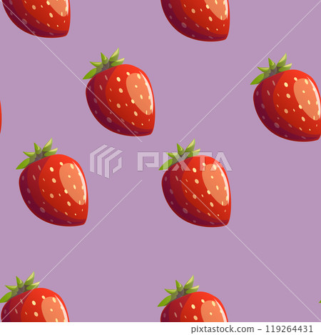 Pattern Strawberry red summer fruit, white background. Vector graphic illustration. Vegetarian cafe print, poster, card. Natural, organic dessert sweet, fresh berry 119264431