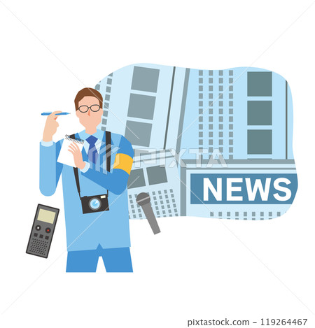 Illustration of a male journalist reporting 119264467