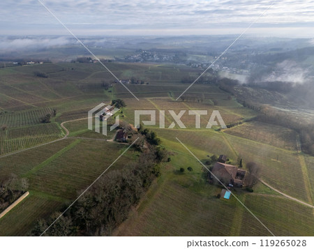 FRANCE, GIRONDE, AERIAL VIEW SAINTE-CROIX-DU-MONT, VILLAGE AND ITS VINEYARD, BORDEAUX VINEYARD FRANCE, GIRONDE, AERIAL VIEW SAINTE-CROIX-DU-MONT, VILLAGE AND ITS VINEYARD, BORDEAUX VINEYARD 119265028