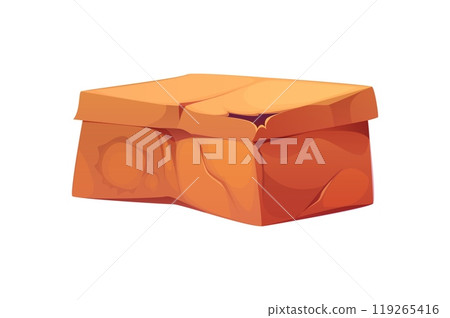Damaged and crumpled delivery cardboard box, broken parcel package. Cartoon vector crushed and ripped cargo parcel representing issues with shipping and handling, poor courier services, and problems 119265416