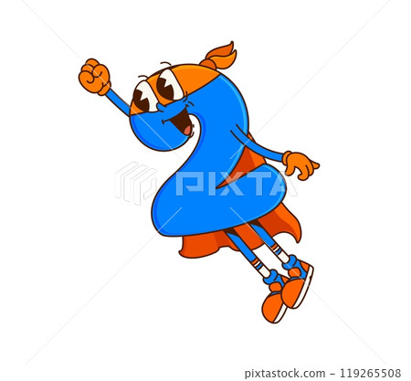 Math number two superhero groovy character flying to save the world with raised fist and happy smile. Isolated cartoon vector educational 2 digit defender personage for kids fun games and learning Math number two superhero groovy character flying to save the world with raised fist and happy smile. Isolated cartoon vector educational 2 digit defender personage for kids fun games and learning 119265508