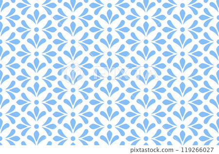 Flower geometric pattern. Seamless vector background. White and blue ornament. Ornament for fabric, wallpaper, packaging. Decorative print 119266027