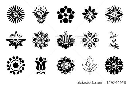 Flowers icon set. Flowers isolated on transparent background. Flowers in modern simple. Cute round flower plant nature collection. Vector illustrator 119266028