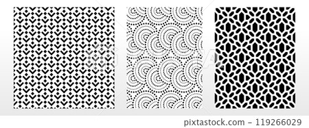 Geometric set of seamless black and white patterns. Simple vector graphics. 119266029