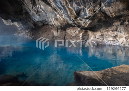 View from the cave with crystal clear blue water View from the cave with crystal clear blue water 119266277