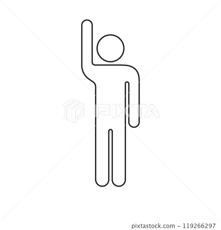 Person Icon Waving Hand Line Icon. Greeting Gesture Symbol. Human Figure with Raised Arm in Greeting Gesture. Editable Stroke. Isolated Vector Illustration 119266297