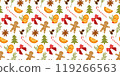 Christmas Seamless Pattern. Christmas and New year Holiday Repeatable Template, Vector Flat Decorative Elements Texture for Wallpaper, Gift Wrapping paper, Card, Banner, Fabric Textile Prints. 119266563