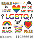 Set of LGBTQ pride flag rainbow colours symbols and icons 119266616