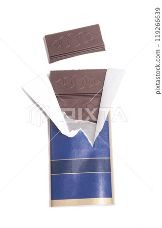 chocolate with foil and wrapper isolated on white background chocolate with foil and wrapper isolated on white background 119266639