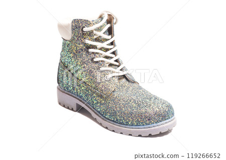 women's sequined shoe isolated on white background. women's sequined shoe isolated on white background. 119266652