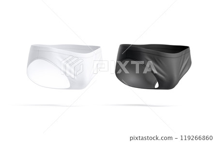 Blank black and white male swimming briefs mockup, side view 119266860
