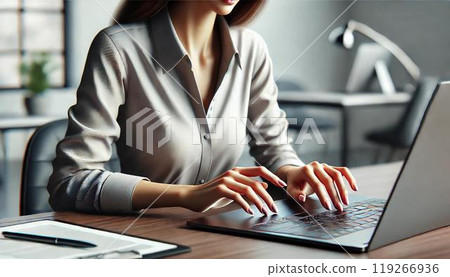 Office casual woman's hands and laptop Office casual woman's hands and laptop 119266936