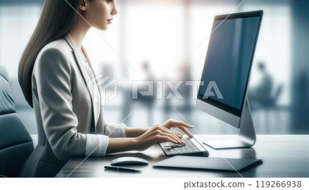 A woman in a suit and her computer 119266938